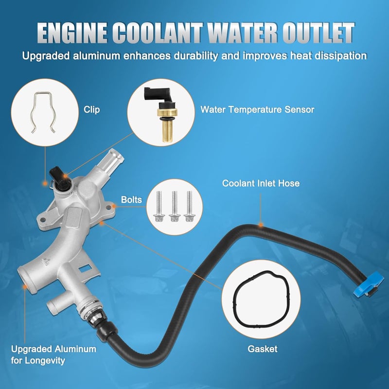 AUTOBABA 902-846 Upgraded Aluminum Engine Coolant Housing Water Outlet with Hose Compatible with Chevy Cruze 2011-2015, Sonic 2012-2020, Trax Buick Encore 2013-2019 1.4L Replace# 25193922 55565334 - Image 4